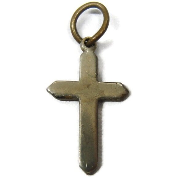 Plain Silver Tone Cross Charm Pendant Patina Vintage - Picture 6 of 8